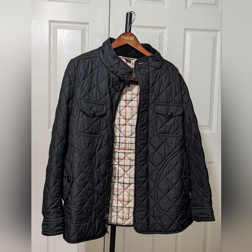 Coach Black Quilted Jacket with Plaid Lining, L, EUC